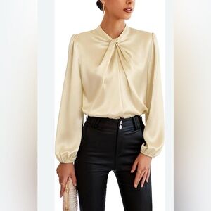 Grace Karin satin cream twist blouse